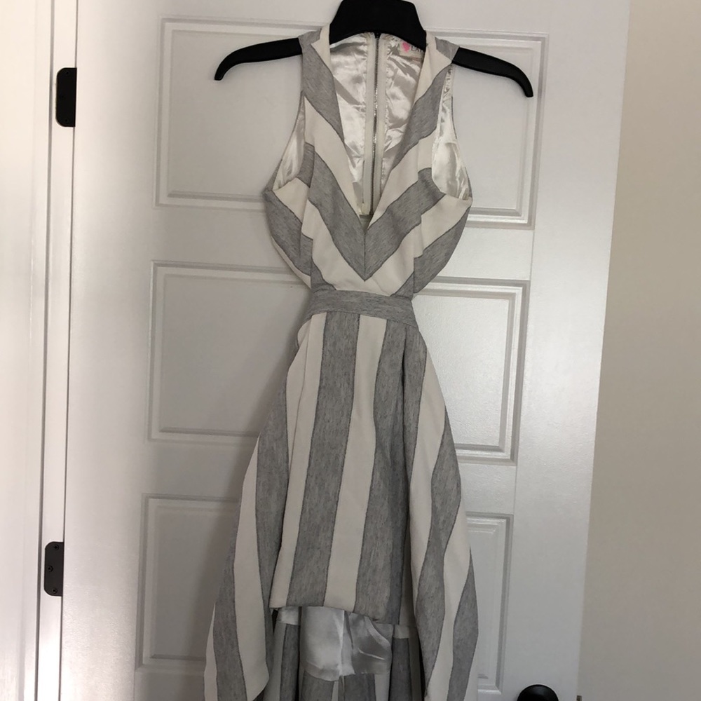 L'ATISTE Gray and White Striped Dress